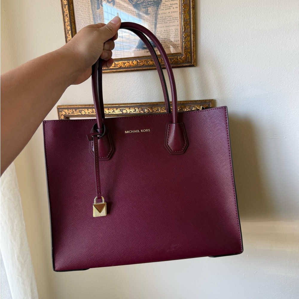 Michael Kors Burgundy Leather Tote with Gold Accent